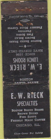 Matchbook Cover - EW Rieck Lunch Chicago IL WORN