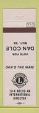 Matchbook Cover - Lions Club Dan Cole 1986 13K International Director Election