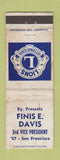 Matchbook Cover - Lions Club Finis Davis San Francisco 1957 WORN
