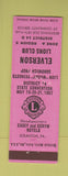 Matchbook Cover - Lions Club Elverson Scranton PA 1957 PINK