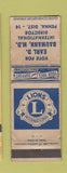 Matchbook Cover - Lions Club Earl Baumann WORN