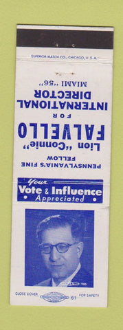 Matchbook Cover - Lions Club Connie Favello Election PA Miami 1956
