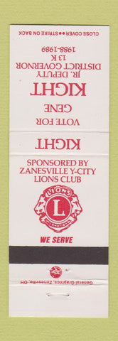 Matchbook Cover - Lions Club Gene Knight Dist Deputy Governor 1989