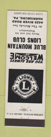 Matchbook Cover - Blue Mountain Lions Club Harrisburg PA