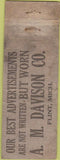 Matchbook Cover - AM Davison Clothes Flint MI POOR