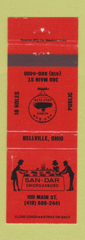 Matchbook Cover - San Dar Smorgasbord Bellville OH golf