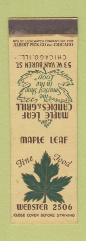 Matchbook Cover - Maple Leaf Candies Grill Chicago IL SAMPLE WEAR