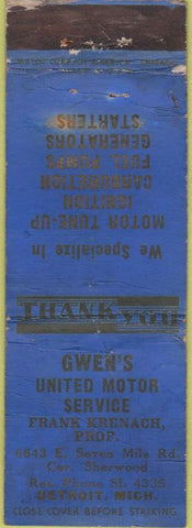 Matchbook Cover - Gwen's Motor Service Detroit MI POOr