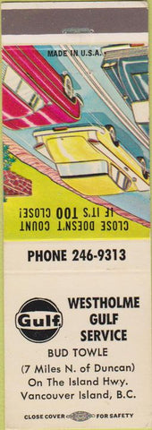 Matchbook Cover - Westholme Gulf oil gas Vancouver Island BC
