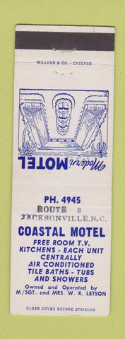 Matchbook Cover - Coastal Motel Jacksonville NC low phone #
