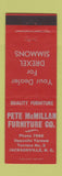 Matchbook Cover - Pete McMillan Furniture Drexel Simmons Jacksonville NC