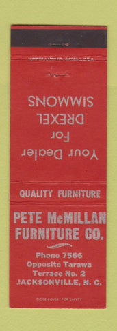 Matchbook Cover - Pete McMillan Furniture Drexel Simmons Jacksonville NC