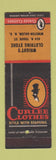 Matchbook Cover - Curlee Men's Clothes Wright's Clothing Store Winston Salem NC