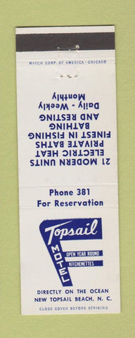 Matchbook Cover - Topsail Motel New Topsail Beach NC