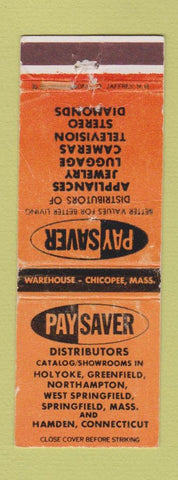 Matchbook Cover Pay Saver Store Chicopee MA Holyoke Northampton Greenfield WORN