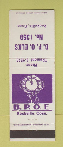 Matchbook Cover - Elks Club Rockville CT #2 WHITE AND PURPLE