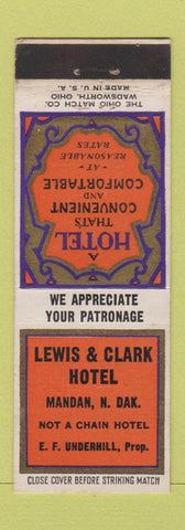 Matchbook Cover - Lewis and Clark Hotel Mandan ND