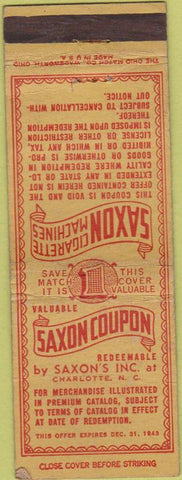 Matchbook Cover - Saxon's Inc Charlotte NC