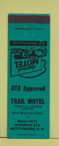 Matchbook Cover - Trail Motel Gettysburg SD low phone #