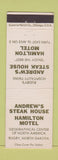Matchbook Cover - Andrew's Steak House Hamilton Motel Rugby ND
