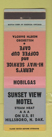 Matchbook Cover - Sunset View Motel Hillsboro ND Mobil oil gas