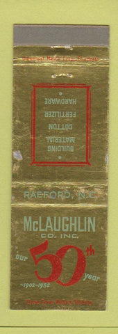 Matchbook Cover - McLAughlin Building Materials Cotton 1952 Raeford NC WEAR