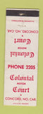 Matchbook Cover - Colonial Motor Court Concord NC low phone # WEAR