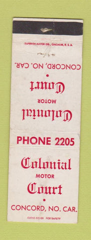 Matchbook Cover - Colonial Motor Court Concord NC low phone # WEAR