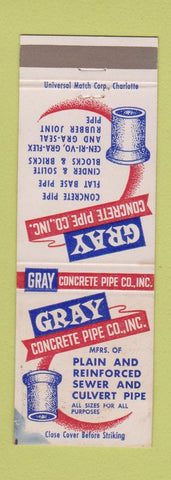 Matchbook Cover - Gray Concrete Pipe Thomasville NC low phone #