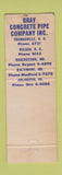 Matchbook Cover - Gray Concrete Pipe Thomasville NC low phone #