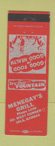 Matchbook Cover - Menegay's Grill Iola KS low phone #