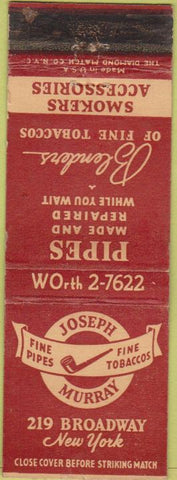 Matchbook Cover - Joseph Murray Pipe Tobacco New York City