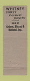 Matchbook Cover - Whitney Shirts Pajamas Grieve Bisset Holland Waterbury CT
