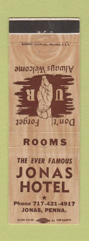 Matchbook Cover - Jonas Hotel Jonas PA