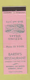 Matchbook Cover - Barth's Restaurant Kennedy TX