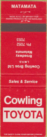 Matchbook Cover - Cowling Toyoto Matamata