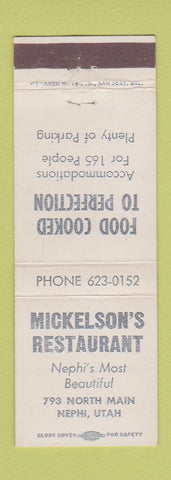 Matchbook Cover - Mickelson's Restaurant Nephi UT