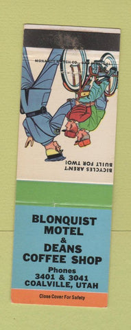 Matchbook Cover - Blonquist Motel Deans Coffee Shop Coalville UT low phone #
