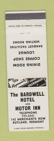 Matchbook Cover - Bardwell Hotel Motor Inn Rutland VT