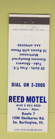 Matchbook Cover - Reed Motel South Burlington VT