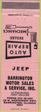 Matchbook Cover - Barrington Motor Sales IL Jeep