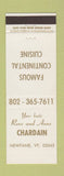 Matchbook Cover - Ray and Anne Chardain Restaurant Newfane VT