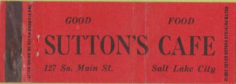 Matchbook Cover - Sutton's Cafe Salt Lake City UT