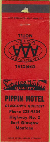 Matchbook Cover - Pippin Motel East Glasgow MT WEAR