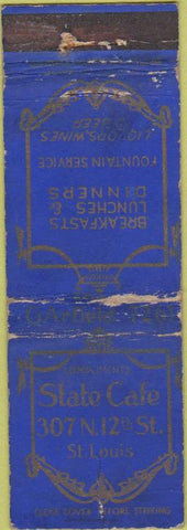 Matchbook Cover - State Cafe St Louis MO POOR