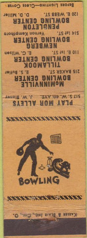 Matchbook Cover - Bowling Tillamook Newburg Pendelton OR WEAR