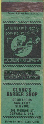 Matchbook Cover - Clark's Barber Shop Corvallis OR