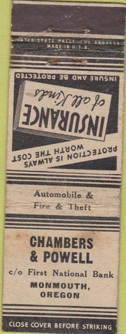 Matchbook Cover - Chambers  and  Powell Bank Monmouth OR WORN