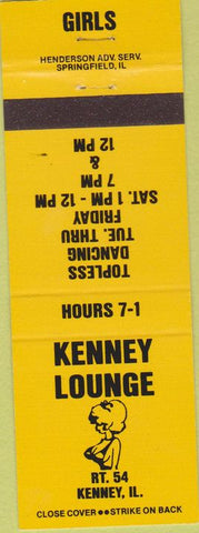 Matchbook Cover - Kenny Lounge strip club Kenney IL girlie yellow