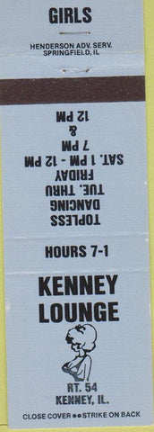 Matchbook Cover - Kenny Lounge strip club Kenney IL girlie blue